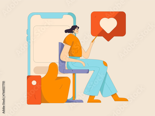 Virtual characters social communication concept business flat vector hand drawn illustration
