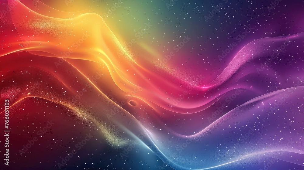 Dark grainy color gradient wave background, purple red yellow blue green colors banner poster cover abstract design