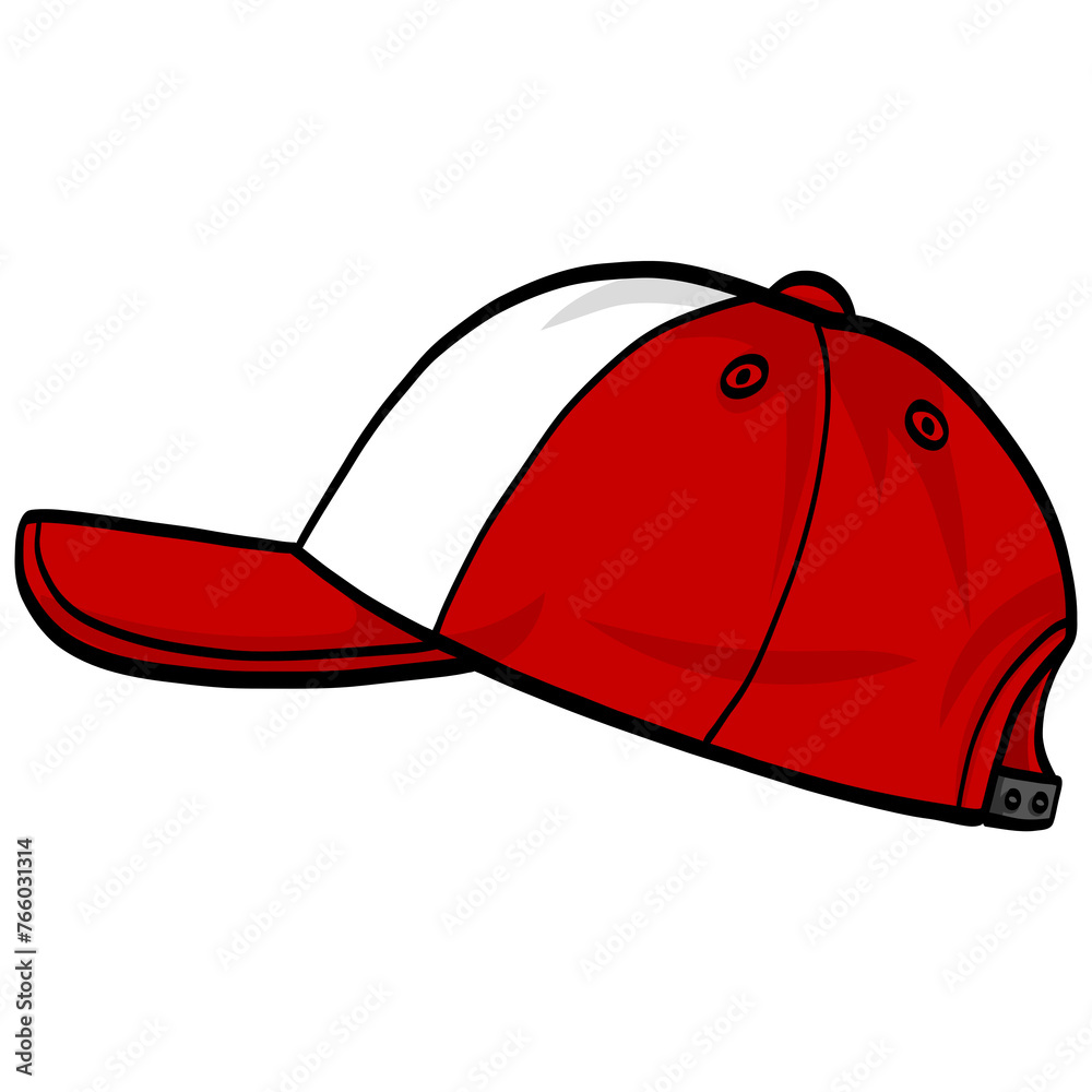 Fototapeta premium Trucker Hat Snapback Red White Cap Doodle Drawing Illustration