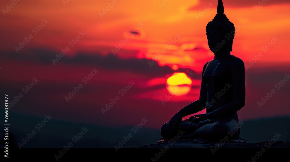 Silhouette of Buddha with sun shining from behind Silhouette of Buddha with sun shining from behind