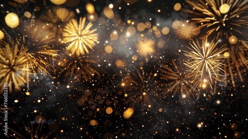 abstract black and gold glitter background with fireworks. christmas eve