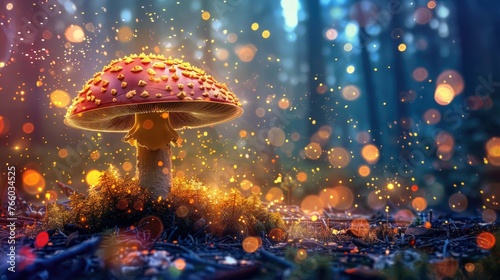 Design a 3D rendering illustrating a mushroom flourish
