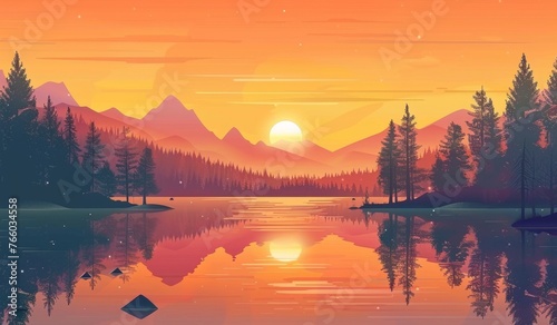 KS Beautiful vector landscape with forest mountains