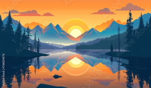 KS Beautiful vector landscape with forest mountains