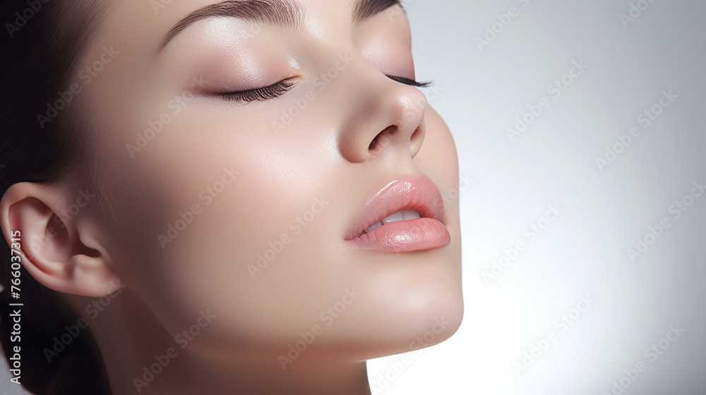 Beautiful young woman with clean skin on a white background. Skin care. Beautiful young woman with clean skin on a white background. Skin care.