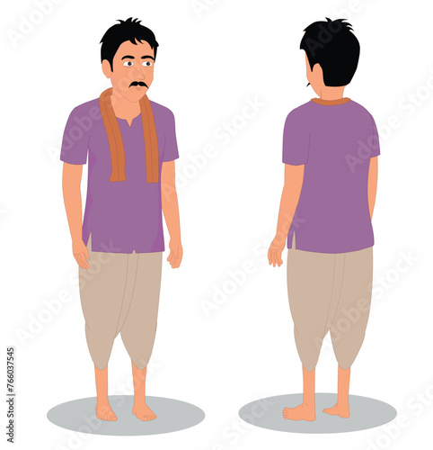 Indian village poor man cartoon character design for 2d animation