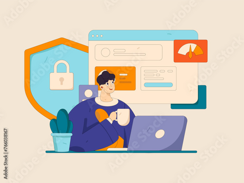 Business network security character flat vector concept operation hand drawn illustration
