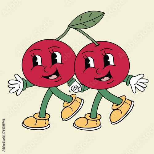 Groovy cartoon happy cherry illustration