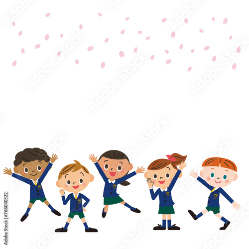 桜吹雪と余白とジャンプする子供達