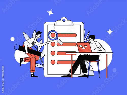 Invite friends to conduct questionnaire flat vector concept operation hand drawn illustration
