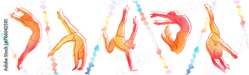 rhythmic gymnastics drawn in watercolor	