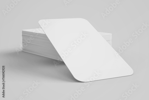 empty minimal stacked 90x50 mm vertical corporate company business card identity contact with round edges realistic mockup isolated 3d render illustration photo