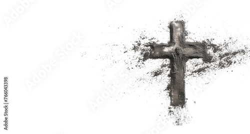 Ashes crucifix cross on white representing Easter holiday
