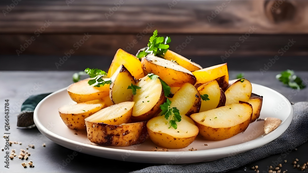 Potatoes, fried, oily, meal, food, vegetables, plate, lunch, cuisine, snack, dinner, dish, roast ,potatoes with herbs, food photography, background, wallpaper Potatoes, fried, oily, meal, food, vegetables, plate, lunch, cuisine, snack, dinner, dish, roast ,potatoes with herbs, food photography, background, wallpaper