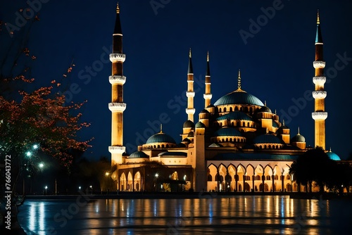 blue mosque at night