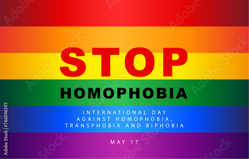 International Day against Homophobia, Transphobia and Biphobia. Stop homophobia. The striped LGBT flag.