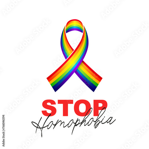 Stop homophobia. Ribbon in the colors of the LGBT flag. International Day against Homophobia, Transphobia and Biphobia.