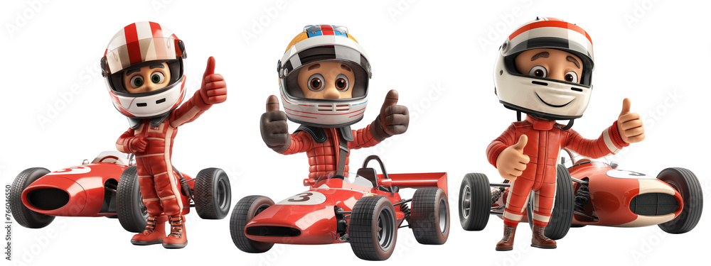 set of 3D Cartoon character of Sport car driver set of 3D Cartoon character of Sport car driver
