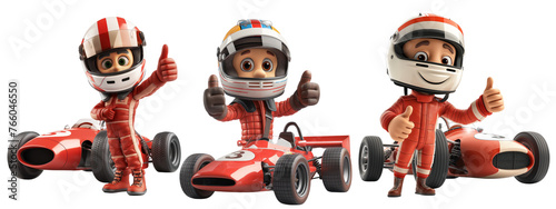set of 3D Cartoon character of Sport car driver