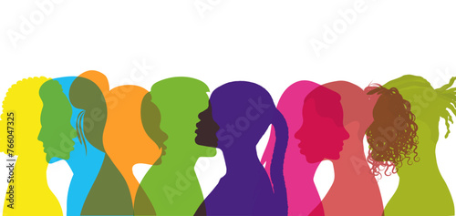  Inclusive business group as silhouettes in rainbow colors people stand side by side together. photo