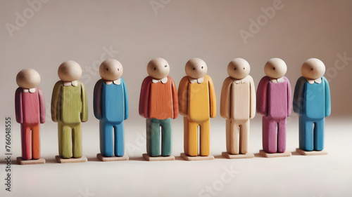 Colorful Wooden figure peg dolls. creative thinking and human resources, Recruitment employee concept AI generated image, ai
