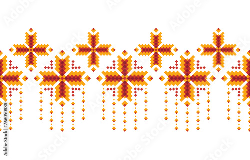 Cross Stitch embroidery seamless.Geometric pixel ethnic patterns. American, Mexican,African, mediterranean, nordic,Aztec style. Trendy folk art background design for products, fabric, ,print,decorate.