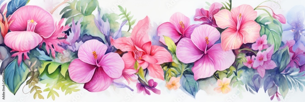Tropical flowers with leaves