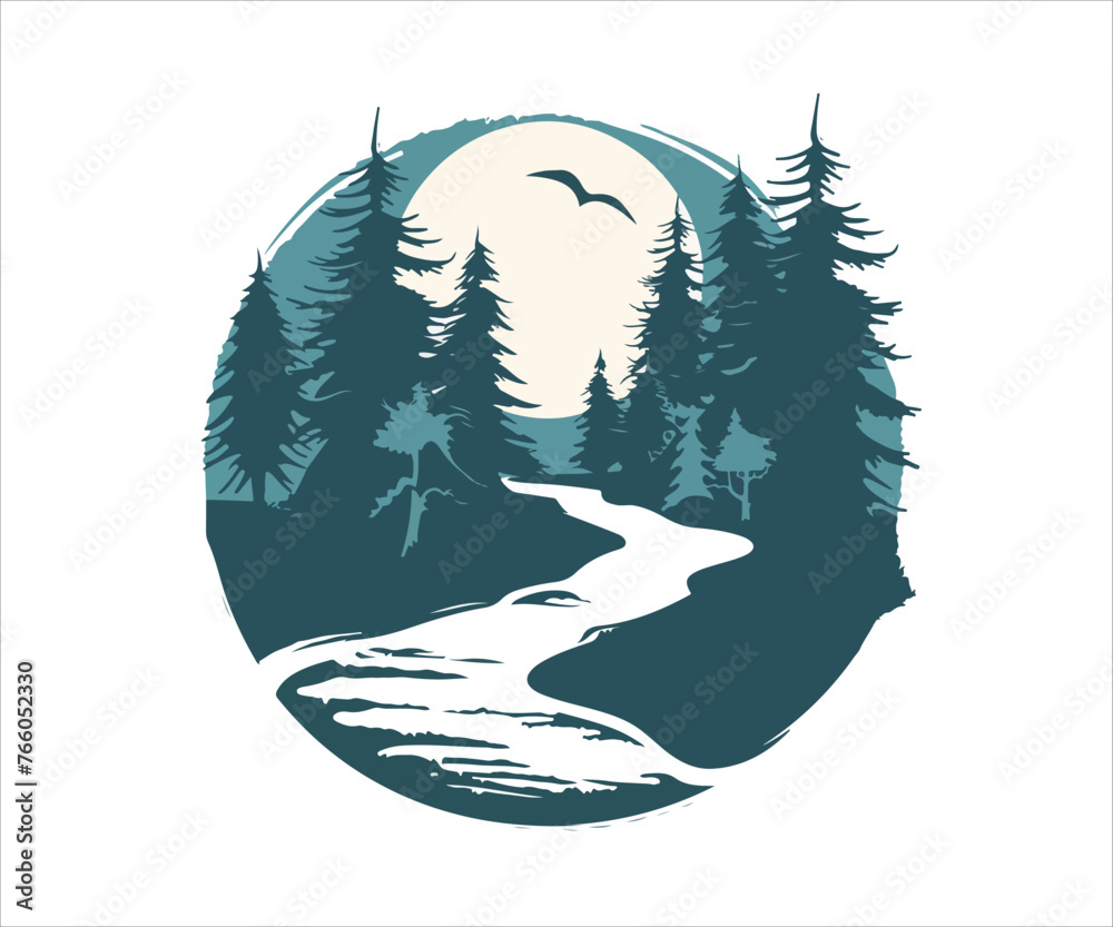 forest with lake logo design template