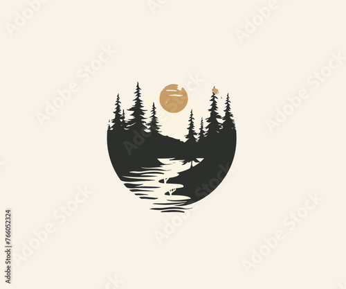 forest with lake logo design template