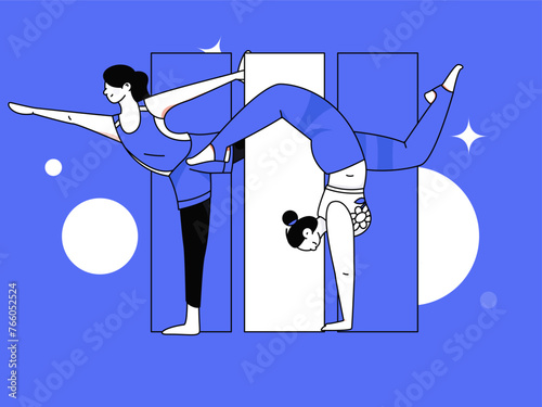 Practicing yoga, physical and mental health, flat vector character concept, operation hand drawn illustration
