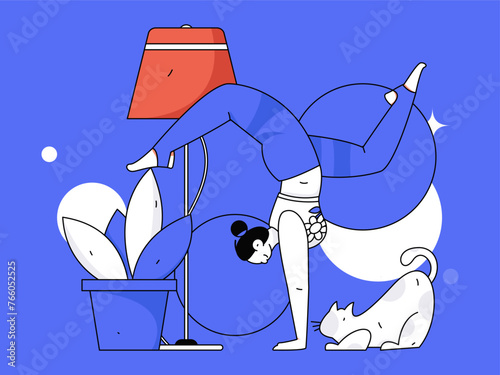 Practicing yoga, physical and mental health, flat vector character concept, operation hand drawn illustration
