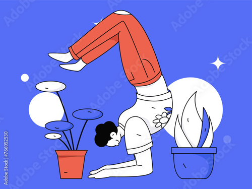 Practicing yoga, physical and mental health, flat vector character concept, operation hand drawn illustration
