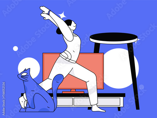 Practicing yoga, physical and mental health, flat vector character concept, operation hand drawn illustration
