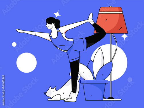 Practicing yoga, physical and mental health, flat vector character concept, operation hand drawn illustration
