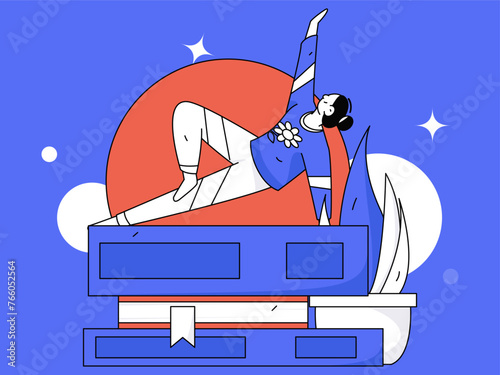 Practicing yoga, physical and mental health, flat vector character concept, operation hand drawn illustration
