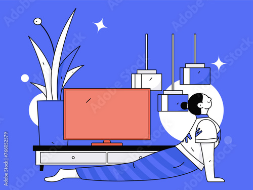 Practicing yoga, physical and mental health, flat vector character concept, operation hand drawn illustration
