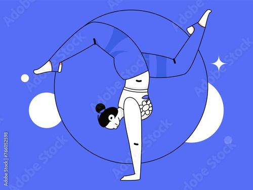 Practicing yoga, physical and mental health, flat vector character concept, operation hand drawn illustration
