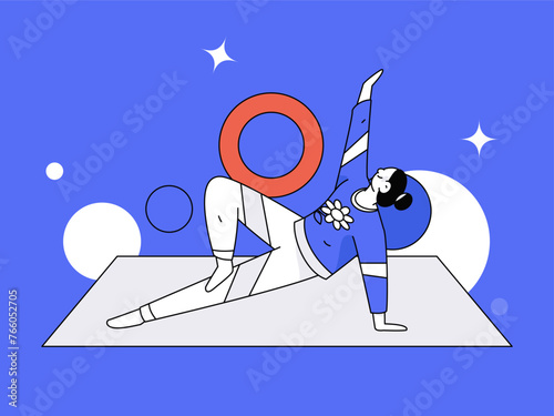 Practicing yoga, physical and mental health, flat vector character concept, operation hand drawn illustration
