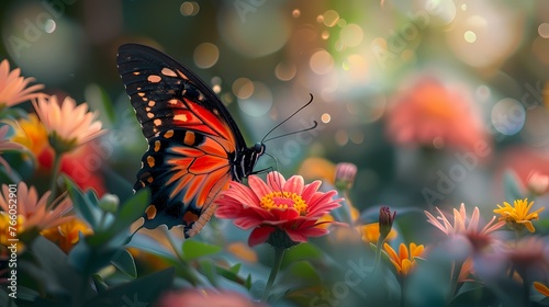 Macro photography , close up shot of stunning Butterfly with flower , nature background for wallpaper and illustration 