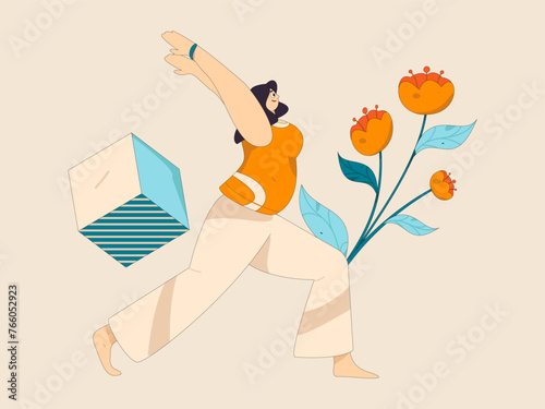 Practicing yoga, physical and mental health, flat vector character concept, operation hand drawn illustration

