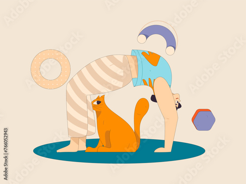 Practicing yoga, physical and mental health, flat vector character concept, operation hand drawn illustration
