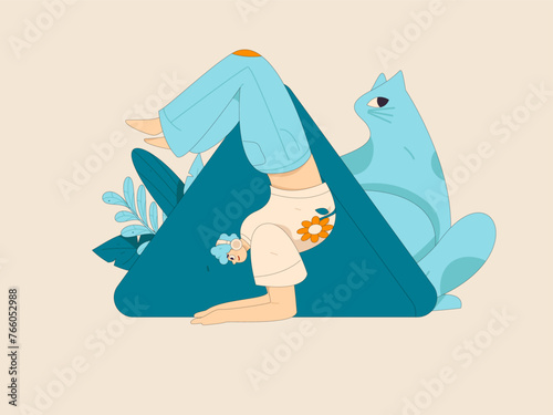 Practicing yoga, physical and mental health, flat vector character concept, operation hand drawn illustration
