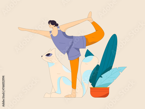 Practicing yoga, physical and mental health, flat vector character concept, operation hand drawn illustration

