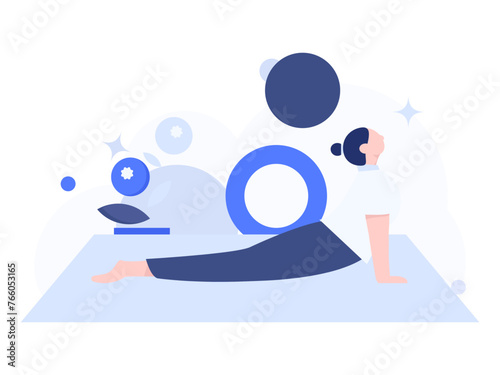 Practicing yoga, physical and mental health, flat vector character concept, operation hand drawn illustration
