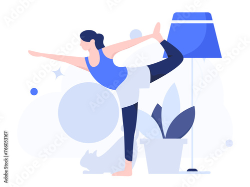 Practicing yoga, physical and mental health, flat vector character concept, operation hand drawn illustration
