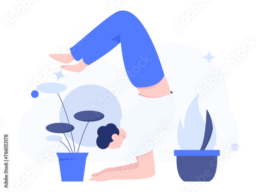Practicing yoga, physical and mental health, flat vector character concept, operation hand drawn illustration
