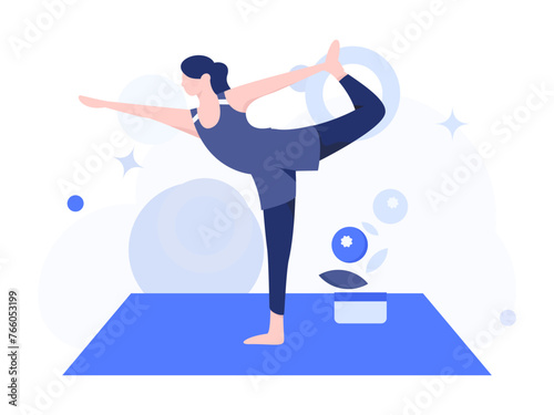 Practicing yoga, physical and mental health, flat vector character concept, operation hand drawn illustration
