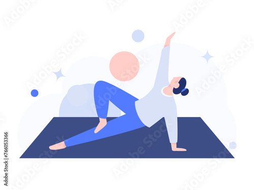 Practicing yoga, physical and mental health, flat vector character concept, operation hand drawn illustration
