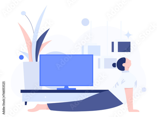 Practicing yoga, physical and mental health, flat vector character concept, operation hand drawn illustration
