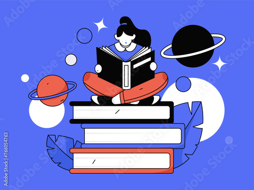 Character reading quietly vector concept operation hand drawn illustration
